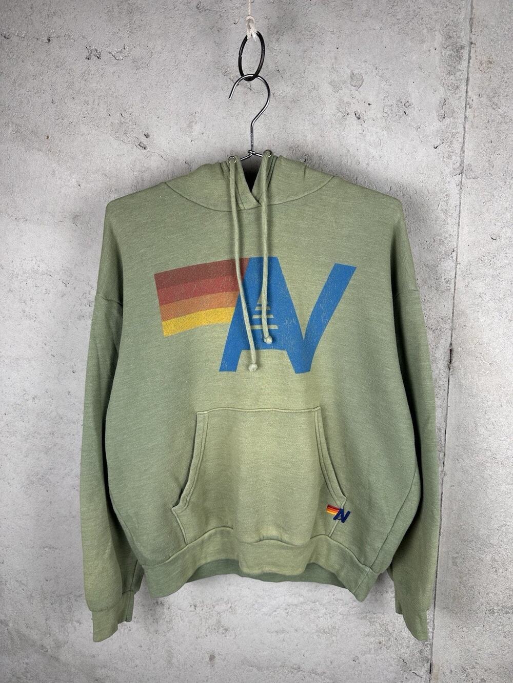 Aviator Nation Faded Green Retro Logo Pullover Hoodie Size Small
